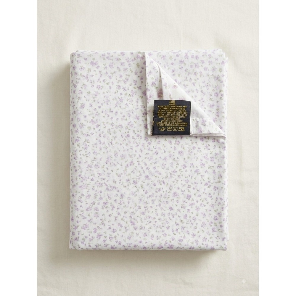 Vtg. Ralph Lauren Home Queen Flat Sheet Purple Lavender Floral Cotton USA Made